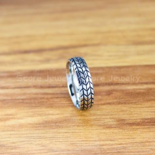 Tire Ring, Tire Tread Pattern Ring, Tire Tread Ring, Auto Racing Ring, Truck Driver Ring, Trucker Ring, Silver Stainless Steel Ring, Silver Stainless Steel Band, Silver Wedding Ring