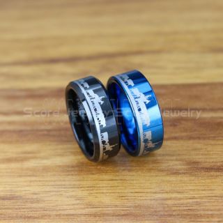 Cattle Rancher Rings, Cattle Rancher Bands, 2 Piece Couple Set Blue Tungsten Rings, Blue Wedding Bands, Rancher Rings, Cattle Rancher Wedding Bands, Cattle Ranching Rings