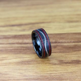 Baseball Ring, Baseball Wedding Ring, Baseball Stitch Pattern Ring, Black Tungsten Ring, Black Ring, Black Wedding Band, Black Wedding Ring, Baseball Stitch Ring, Black Tungsten Band
