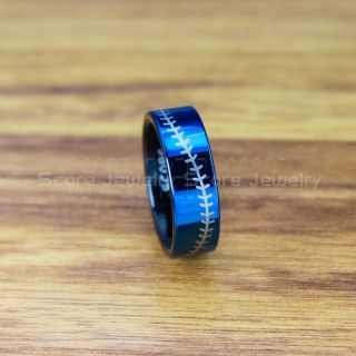 Baseball Ring, Baseball Wedding Ring, Baseball Stitch Pattern Ring, Blue Tungsten Ring, Blue Ring, Blue Wedding Band, Blue Wedding Ring, Baseball Stitch Ring, Blue Tungsten Band