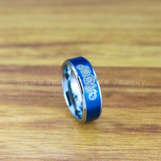 Doctor Who Ring, Gallifreyan Ring Doctor Who Jewelry, Doctor Who Wedding Band, Doctor Who Wedding Ring, 8mm Blue Tungsten Ring