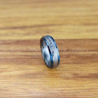 Damascus Steel Ring, Damascus Steel Wedding Band, Black Tungsten Ring, Black Tungsten Band Damascus Steel Pattern Laser Engraved, Tungsten Wedding Ring