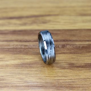 Damascus Steel Ring, Damascus Steel Wedding Band, Black Tungsten Ring, Black Tungsten Band Damascus Steel Pattern Laser Engraved, Tungsten Wedding Ring
