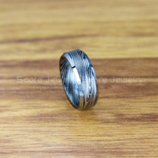 Damascus Steel Ring, Damascus Ring, Damascus Jewelry, Damascus Steel Wedding Ring, Damascus Steel Pattern Laser Engraved Tungsten Wedding Ring, Black Wedding Band
