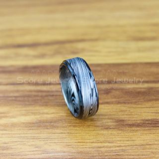 Damascus Steel Ring, Damascus Ring, Damascus Jewelry, Damascus Steel Wedding Ring, Damascus Steel Pattern Laser Engraved Tungsten Wedding Ring, Black Wedding Band