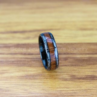 Wood Ring, Redwood Wood Wedding Band, 8mm Black Tungsten Band Redwood Wood Inlay, Black Wedding Ring, Black Wedding Band, Black Wood Ring