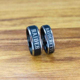 Raider Raiderette Nickname Rings, 2 Piece Couple Set Black Tungsten Bands, Raider Jewelry, Raider Rings, Raiderette Nickname Rings