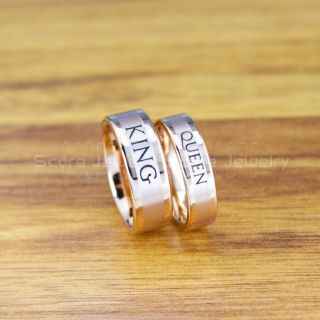 King and Queen Rings, King & Queen Rings, King Queen Wedding Rings, King Queen Wedding Bands, King Ring, Queen Ring, Matching Ring Set, 2 Piece Couple Set 14K Rose Gold Tungsten King & Queen Rings