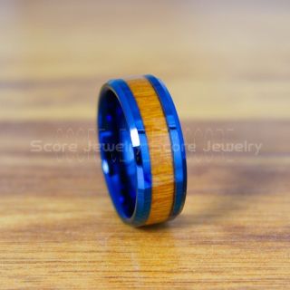 Wood Ring, Redwood Wedding Band, Blue Tungsten Band with Redwood Inlay, Blue Wedding Ring, Blue Wedding Band, Blue Wood Ring