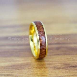 Koa Wood Ring, 6mm Koa Wood Wedding Band, 14K Yellow Gold Wedding Band, Yellow Gold Tungsten Band, Yellow Gold Wedding Ring, Yellow Gold Tungsten Wedding Band