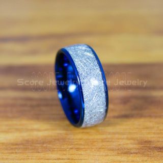 Meteorite Ring, Blue Tungsten Band with Meteorite Inlay, Meteorite Wedding Band, Meteorite Wedding Ring, Blue Tungsten Ring