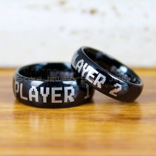 Player 1 Player 2 Rings, Gamer Rings, Black Tungsten Rings, Black Wedding Bands, Couple Ring Set Gamer Rings