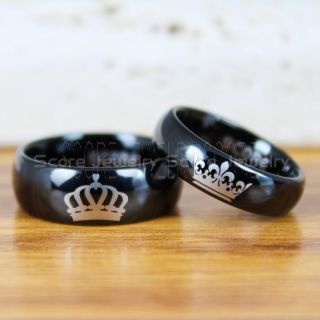 King and Queen Rings, King & Queen Rings, King Queen Wedding Ring, King Queen Wedding Bands, King Ring, Queen Ring, Matching Ring Set, 2 Piece Couple Set Black Tungsten Rings King & Queen Ring