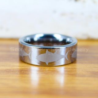 Tuna Ring, Bluefin Tuna Ring, Tuna Jewelry, Fishing Ring, Fish Hook Ring, Silver Tungsten Ring, Silver Wedding Band, Hunting Ring, Fish Hooks Wedding band