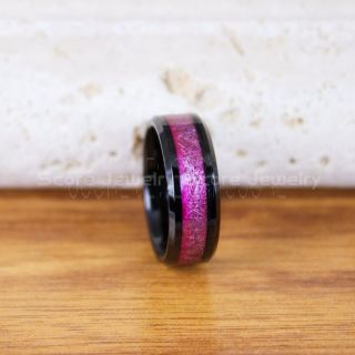 Meteorite Ring, Black Tungsten Band with Purple Meteorite Inlay, Meteorite Wedding Band, Meteorite Wedding Ring, Black Tungsten Ring