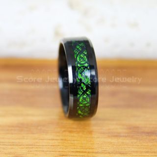 Green Ring, Green Tungsten Ring, Green Wedding Band, Black Tungsten Ring with Green Carbon Fiber Inlay Ring
