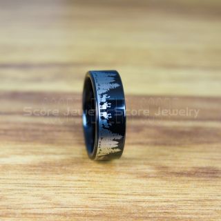 Elk Ring, Elk Hunting Ring, Deer Hunting Ring, Deer Hunting Jewelry, Deer Buck Ring, Elk in Forest Scene Ring, Deer Jewelry, Black Tungsten Band