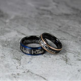 King and Queen Rings, King & Queen Rings, King Queen Wedding Ring, King Queen Wedding Bands, King Ring, Queen Ring, Matching Ring Set, 2 Piece Couple Set Blue Tungsten Rings King & Queen Ring