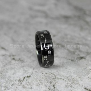 Fishing Ring, Fish Hook Ring, Deer Tracks Ring, Deer Tracks Black Tungsten Ring, Black Wedding Band, Hunting Ring, Fish Hooks Wedding Band