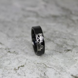 Owl Ring, Owl Family Ring, Owl Jewelry, Black Tungsten Ring, Black Wedding Band, Black Tungsten Wedding Band
