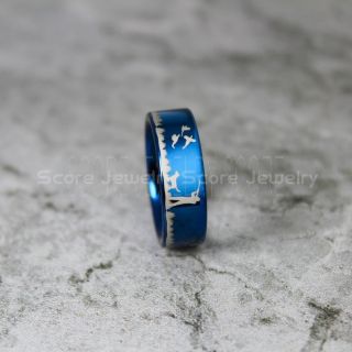 Geese Hunting Ring, Duck Hunting, Geese Hunting Scene Ring, Hunting Ring, Hunting Jewelry, Dog Hunting Ring, Dog Hunting Jewelry, Blue Tungsten Ring, Blue Wedding Band