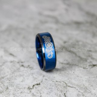 Doctor Who Ring, Gallifreyan Ring Doctor Who Jewelry, Doctor Who Wedding Band, Doctor Who Wedding Ring, 8mm Blue Tungsten Ring, Blue Wedding Band