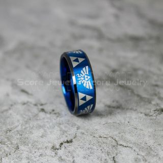 Zelda Ring, Gamer Ring, Legend of Zelda Ring, Zelda Wedding Ring, Zelda Wedding Band, Blue Tungsten Ring, Blue Wedding Band