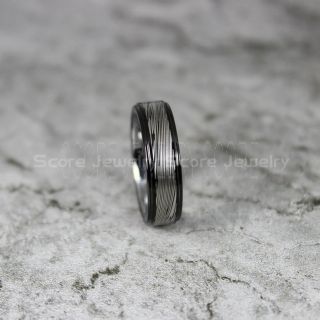 Damascus Steel Ring, Damascus Ring, Damascus Jewelry, Damascus Steel Wedding Ring, Damascus Steel Pattern Laser Engraved Tungsten Wedding Ring, Black Wedding Band
