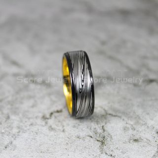 Damascus Steel Ring, Damascus Ring, Damascus Jewelry, Damascus Steel Wedding Ring, Damascus Steel Pattern Laser Engraved Tungsten Wedding Ring, Black Wedding Band