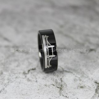 London Bridge Ring, Black Tungsten Ring, 8mm Black Tungsten Wedding Band with London Bridge Silhouette, Black Wedding Band, Black Wedding Ring, Black Tungsten Wedding Ring
