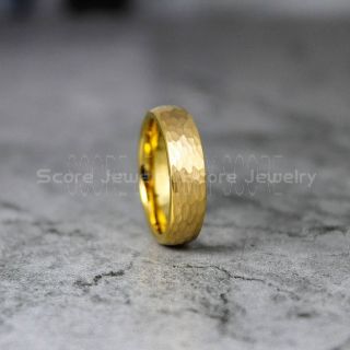 Hammered Tungsten Ring, 14K Yellow Gold Tungsten Wedding Band, Hammered Wedding Band, 14K Yellow Gold Hammered Wedding Ring, 14K Yellow Gold Wedding Ring
