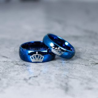King and Queen Rings, King & Queen Rings, King Queen Wedding Ring, King Queen Wedding Bands, King Ring, Queen Ring, Matching Ring Set, 2 Piece Couple Set Blue Tungsten Rings King & Queen Ring, 