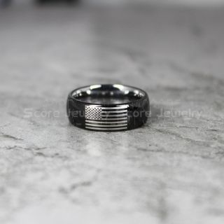 American Flag Ring, American Flag Wedding Band, 8mm Black Tungsten Ring, Black Wedding Band, Black Tungsten Band, Military Ring