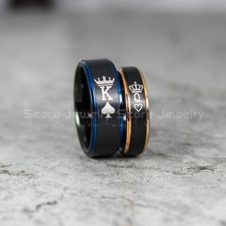 King and Queen Rings, King & Queen Rings, King of Spades & Queen of Hearts Rings, King Queen Wedding Bands, King Ring, Queen Ring, Matching Ring Set, 2 Piece Couple Set Black Tungsten Rings King & Queen Ring, 