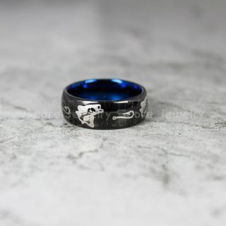 Fishing Ring, Fish Hook Ring, Bass Ring, Bass Fishing Ring, Black Ring, Black Tungsten Ring, Black Wedding Band, Hunting Ring, Fish Hooks Wedding Band