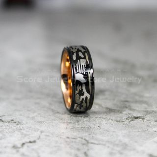 American Flag Ring, American Flag Wedding Band with Camo Pattern, Black Tungsten Ring, Black Wedding Band, Black Tungsten Band, Military Ring
