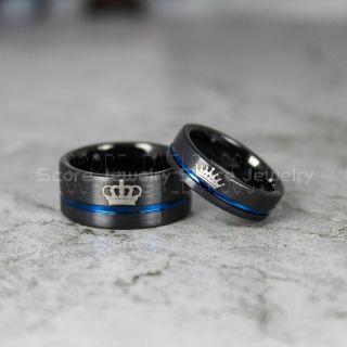 King and Queen Rings, King & Queen Rings, King Queen Wedding Ring, King Queen Wedding Bands, King Ring, Queen Ring, Matching Ring Set, 2 Piece Couple Set Black Tungsten Rings King & Queen Ring