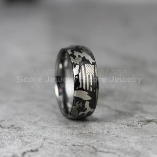American Flag Ring, Camo Ring, Camouflage Ring, American Flag Wedding Band, 8mm Black Tungsten Ring, Black Wedding Band, Black Tungsten Band, Military Ring