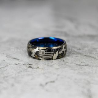 American Flag Ring, Camo Ring, Camouflage Ring, American Flag Wedding Band, 8mm Black Tungsten Ring, Black Wedding Band, Black Tungsten Band, Military Ring