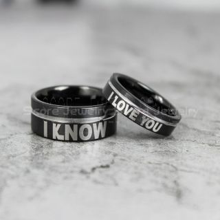 Star Wars Rings, Star Wars Jewelry, I Love You I Know Rings, 2 Piece Couple Set Star Wars Rings, Star Wars Wedding Bands, Matching I Love You I Know Rings, Black Wedding Rings, Black Tungsten Bands, Star Wars Wedding Bands