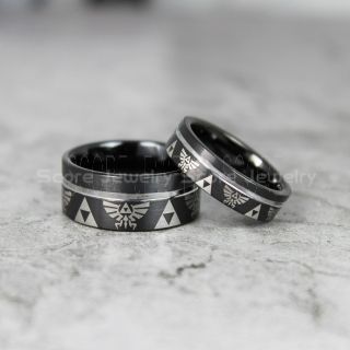 Zelda Rings, Gamer Rings, 2 Piece Couple Set Legend of Zelda Rings, Zelda Wedding Rings, Zelda Wedding Bands, Black Tungsten Rings, Black Wedding Bands