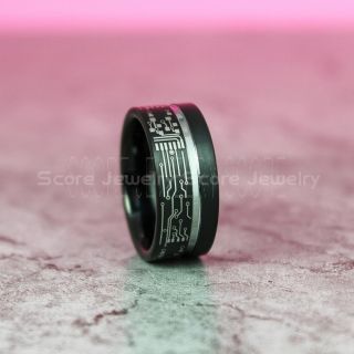 Circuit Board Rings, Circuit Board Jewelry, Technology Ring, Engineer Rings, Circuit Board Rings, Black Tungsten Ring, Geek Rings, Geek Jewelry