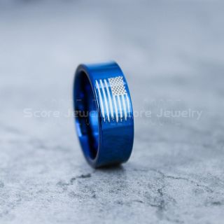 American Flag Ring, Camo Ring, Camouflage Ring, American Flag Wedding Band, 8mm Blue Tungsten Ring, Blue Wedding Band, Blue Tungsten Band, Military Ring