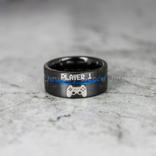 Player 1 Player 2 Ring, Gamer Ring, Gamer Jewelry, Black Tungsten Ring, Black Wedding Bands, Black Tungsten Wedding Band, PlayStation Ring, PlayStation Jewelry