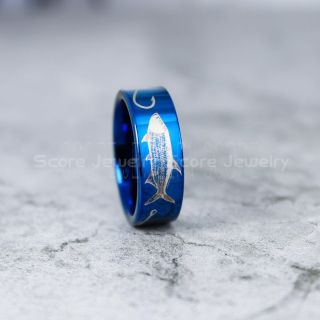 Tarpon Ring, Tarpon Jewelry, Fishing Ring, Fish Hook Ring, Blue Tungsten Ring, Blue Wedding Band, Hunting Ring, Fish Hooks Wedding Band