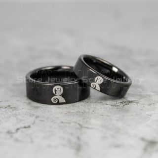 Jack and Sally Rings, Jack and Sally Wedding Bands, Black Tungsten Rings, Black Tungsten Wedding Bands, Jack and Sally Wedding Rings