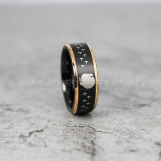 Wild Turkey Ring, Turkey Hunting Ring, Black Tungsten Ring, Black Wedding Band, Hunting Ring, Turkey Tracks Wedding Band, Turkey Tracks Ring