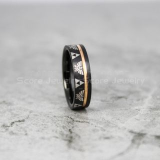 Zelda Ring, Gamer Ring, Legend of Zelda Ring, Zelda Wedding Ring, Zelda Wedding Band, Black Tungsten Ring, Black Wedding Band