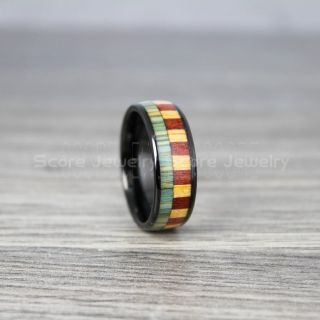 Wood Ring, Redwood Ring, Redwood Wedding Band, 8mm Black Wedding Band, Black Tungsten Ring