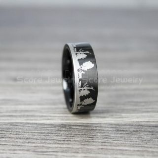 Wolves Hunting Deer Ring, Deer Hunting Ring, Elk Hunting Ring, Deer Hunting Tungsten Ring, Wolves Hunting Deer Scene Ring, Crossbow Deer Ring, Elk in Forest Scene Ring, Deer Jewelry, Black Tungsten Wedding Band